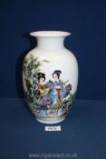 A fine Chinese porcelain hand painted baluster vase with a colourful scene of two ladies