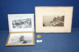 A framed photograph of Llanhilleth Colliery nos. 1 & 2 pits plus another and a brass N.C.B.
