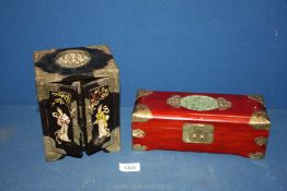 Two oriental jewellery Boxes, one with jade insert to lid,