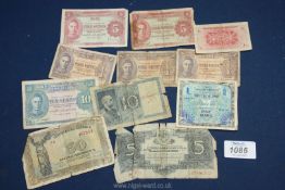 A small quantity of old bank notes including a 1944 German Mark note.