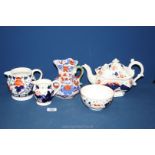 Three pieces of Gaudy Welsh Grape pattern china including jugs and bowl,