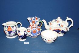 Three pieces of Gaudy Welsh Grape pattern china including jugs and bowl,