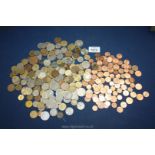 A quantity of coins to include francs, cents - French, Maltese and Irish etc.