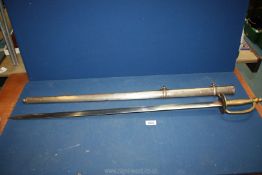 A reproduction Sword having brass handle and with sheath, 42'' overall.