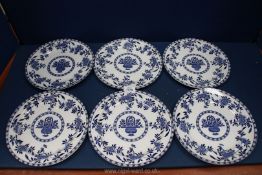 A set of six Edwardian blue and white dinner Plates, Delph pattern, 10'' diameter.