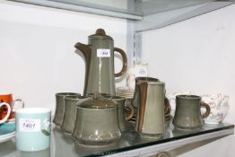 A Cornwall Green Coffee set to include six mugs (one a/f) and saucers, coffee pot,