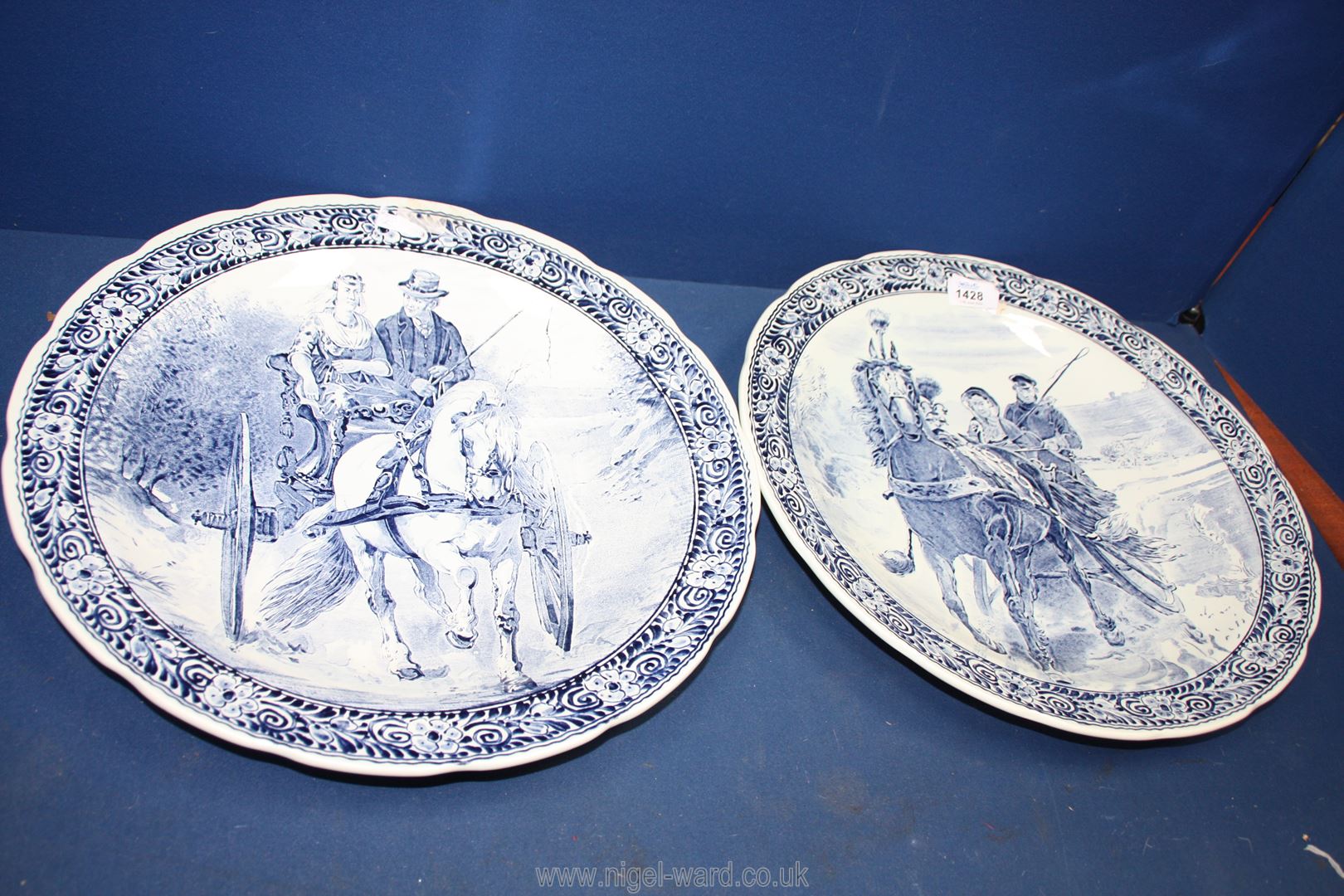 A pair of Boch Delft chargers with horse and cart scenes, 15 1/2'' diameter. - Image 2 of 3