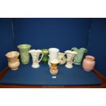 A quantity of jugs and vases including Falconware 678 dimpled and flared vase,