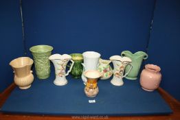 A quantity of jugs and vases including Falconware 678 dimpled and flared vase,