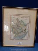 A framed Map of Monmouthshire, 7'' x 9'' drawn and engraved by J.
