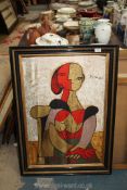 A framed vintage Picasso satin scarf 37'' x 26 1/2''.