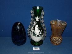 A Mary Gregory vase, blue dump doorstop and a Sowerby Pineapple vase.