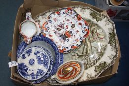 A small quantity of china including Johnson Bros 'The Friendly Village' meat plate,