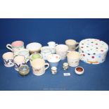 A quantity of pottery including Gabriella Miller and Emma Bridgewater mugs, dish, tin, robin mug,