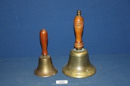 A brass School Hand Bell and one other smaller bell.