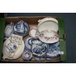 A quantity of blue and white china including small Mason's toast rack,