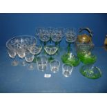 A quantity of glass including Edinburgh crystal trifle bowl, green stemmed hock glasses,