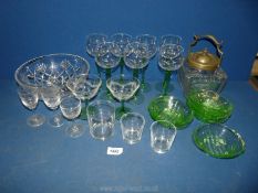 A quantity of glass including Edinburgh crystal trifle bowl, green stemmed hock glasses,