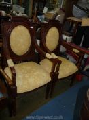 A pair of Mahogany framed open armed Hall Armchairs having bead details to the arms and top rail,