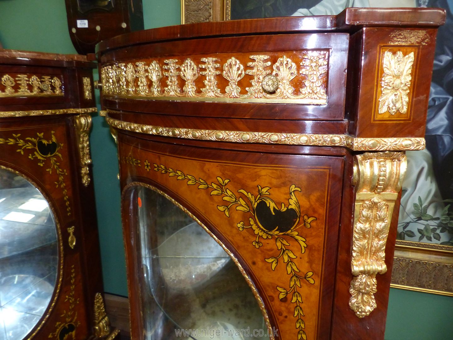 A pair of most ornate Corner Cabinets each having an upper frieze drawer and an oval panel glazed - Image 4 of 7