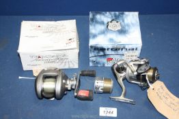 A Diana Multiplier reel 153 HST and ABU Garcia Cardinal 101 spinning reel with spare spool.