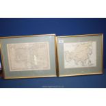 Two French gilt framed and glazed hand coloured Asian Map engraving, one 'Victor Levasseur',