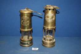 A Brass Miner's Lamp 9 1/4" and another 10 1/4".