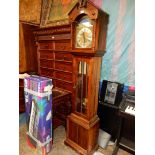 A darkwood cased contemporary longcase Clock having an arched face with Roman numerals and moon