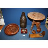 A quantity of miscellanea including carved table, large vase, bowl, oriental box, etc.