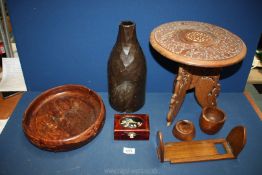 A quantity of miscellanea including carved table, large vase, bowl, oriental box, etc.