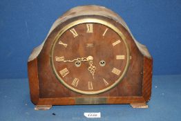 A Smiths Enfield mantle clock, glass to face missing, no key, 11" wide x 9" high.