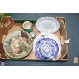 Two cake plates including Burleighware and modern Spode Italian plus dish and teapot, Ewenny jug,