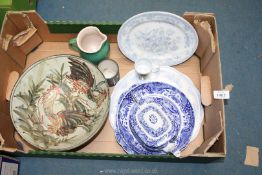 Two cake plates including Burleighware and modern Spode Italian plus dish and teapot, Ewenny jug,