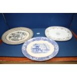 Three meat plates by Minton's, J & M and Sons 'Bamboo' etc.