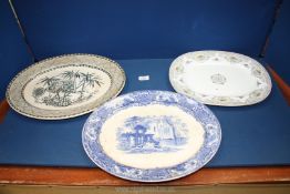 Three meat plates by Minton's, J & M and Sons 'Bamboo' etc.