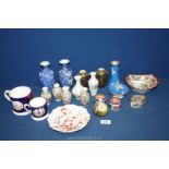 A quantity of small china items including Noritake, lustre mugs with oriental panels,