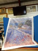 An old French theatre backdrop of a field of Lavender, 48'' wide x 60'' high.