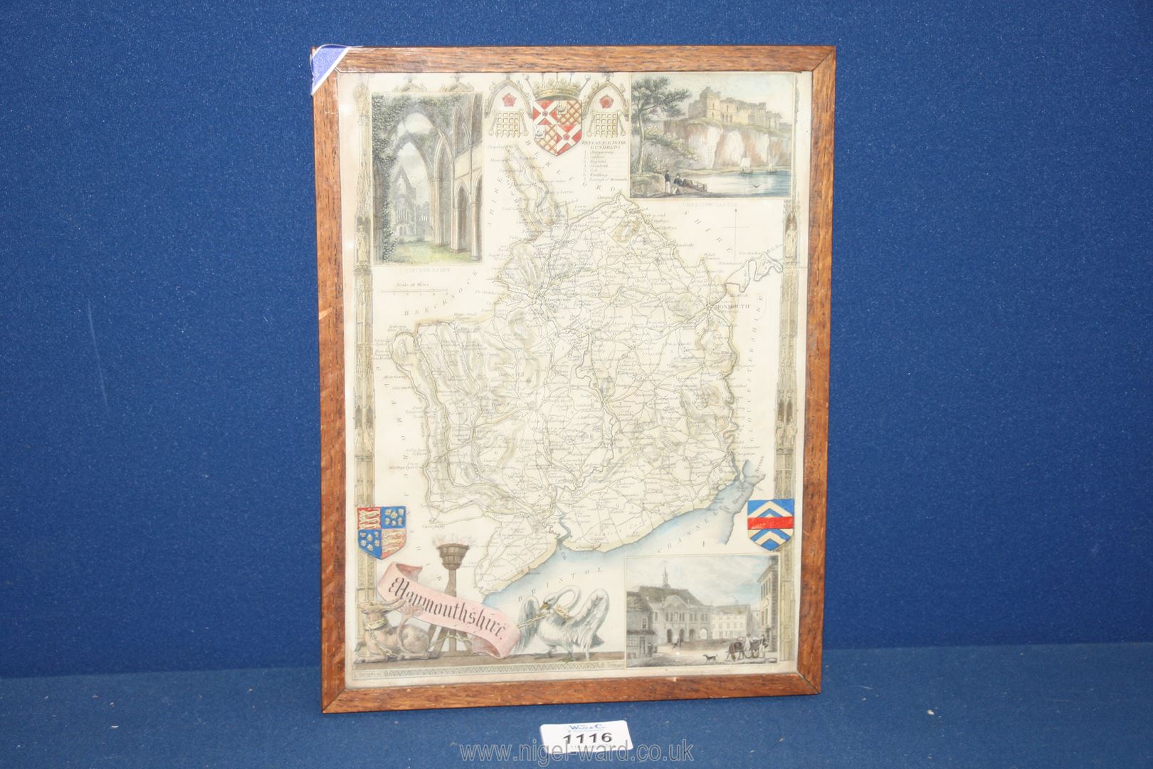 A small historic map of Monmouthshire, 8'' x 10'', frame a/f.