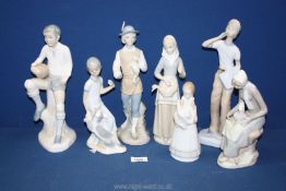 Seven Lladro style ceramic figures, some a/f.