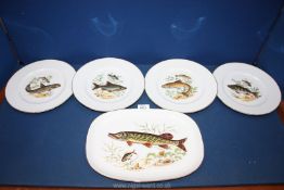 A Bavarian china fish set; serving plate and four dinner plates.