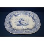 A blue and white floral pattern meat Plate, 18'' x 14'', some crazing.