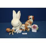 An Avon ware Sylvac style white Rabbit and other animal figures including cat, dog, robin,