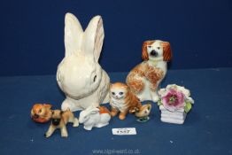 An Avon ware Sylvac style white Rabbit and other animal figures including cat, dog, robin,