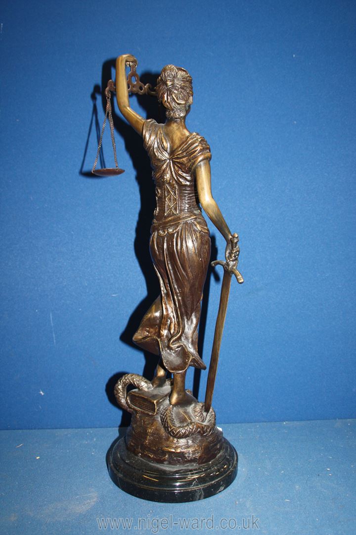 A cast figure of ''Blind Justice'' in the form of a blindfold woman with a scales in her left hand - Image 2 of 3