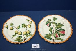 Two French Nove plates with scalloped edges and basket weave painted decoration,