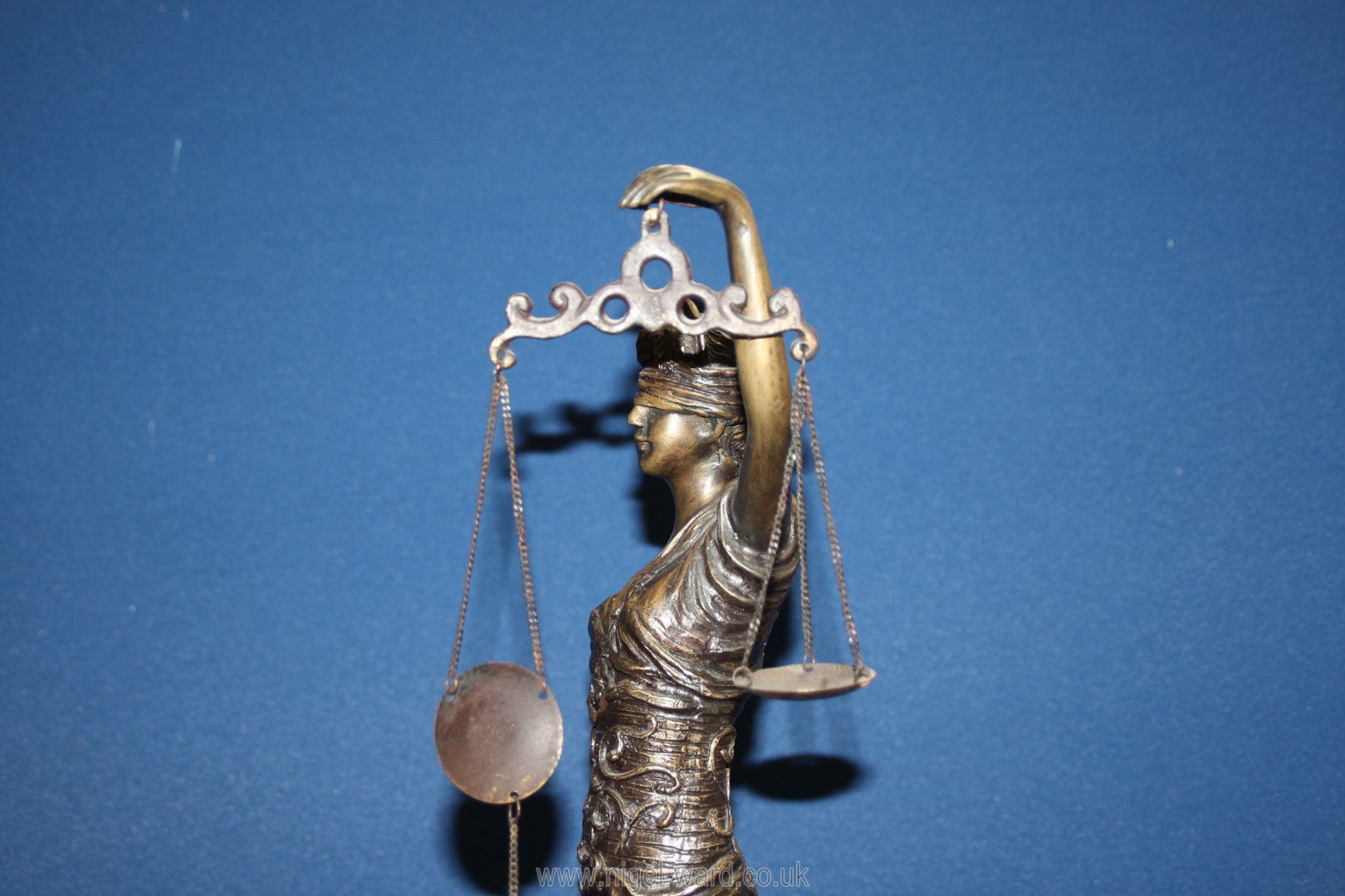 A cast figure of ''Blind Justice'' in the form of a blindfold woman with a scales in her left hand - Image 3 of 3