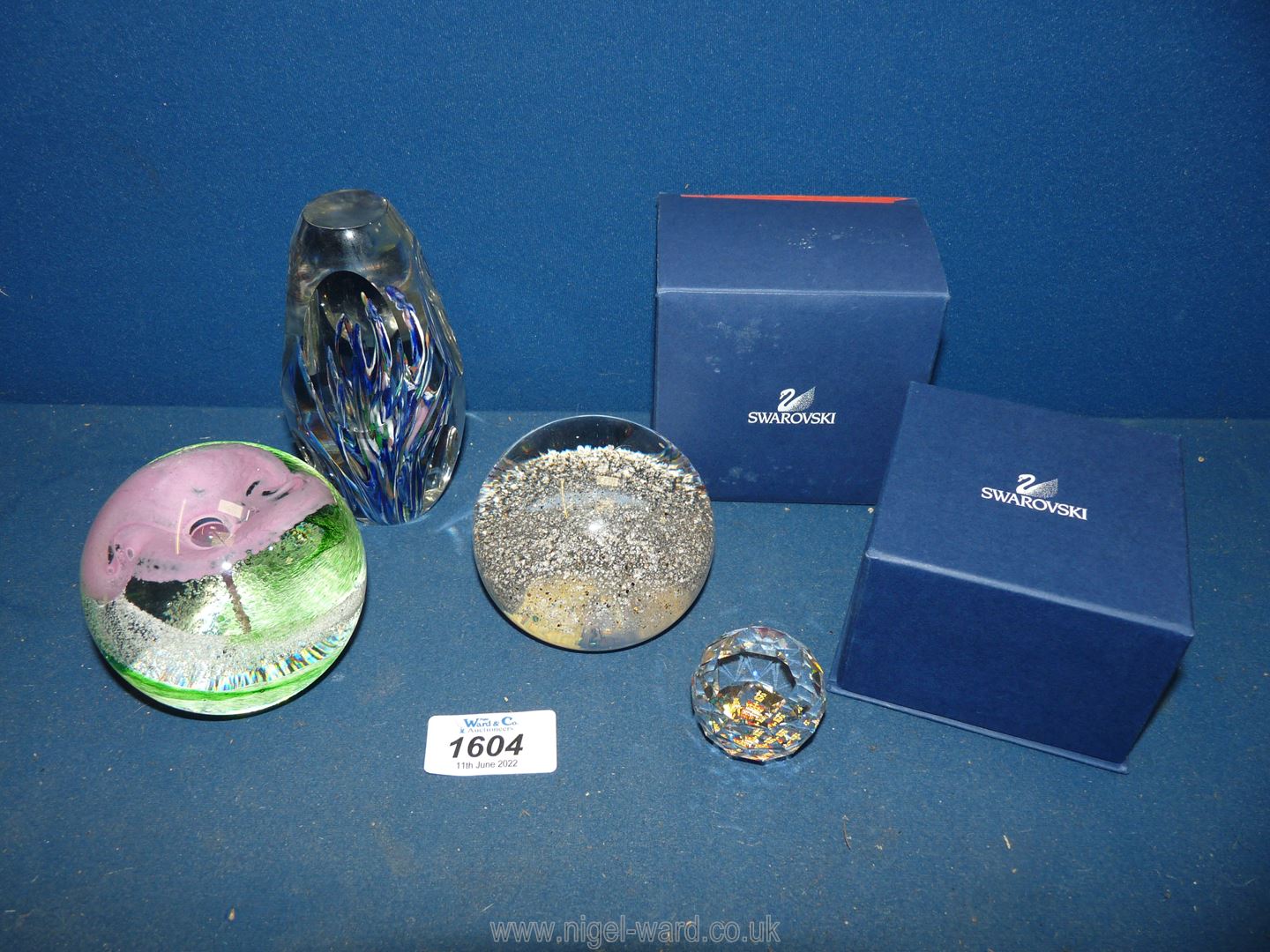 Four paperweights including small boxed Swarovski for Prince William's 21st birthday,