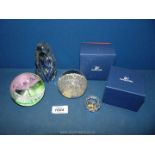 Four paperweights including small boxed Swarovski for Prince William's 21st birthday,