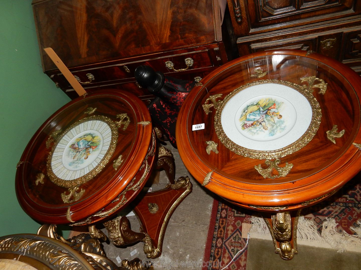 A pair of ornate mixed wood Occasional Tables, - Image 2 of 2