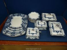 A quantity of blue and white Coronaware ''Napier'' dinnerware including graduated serving plates,